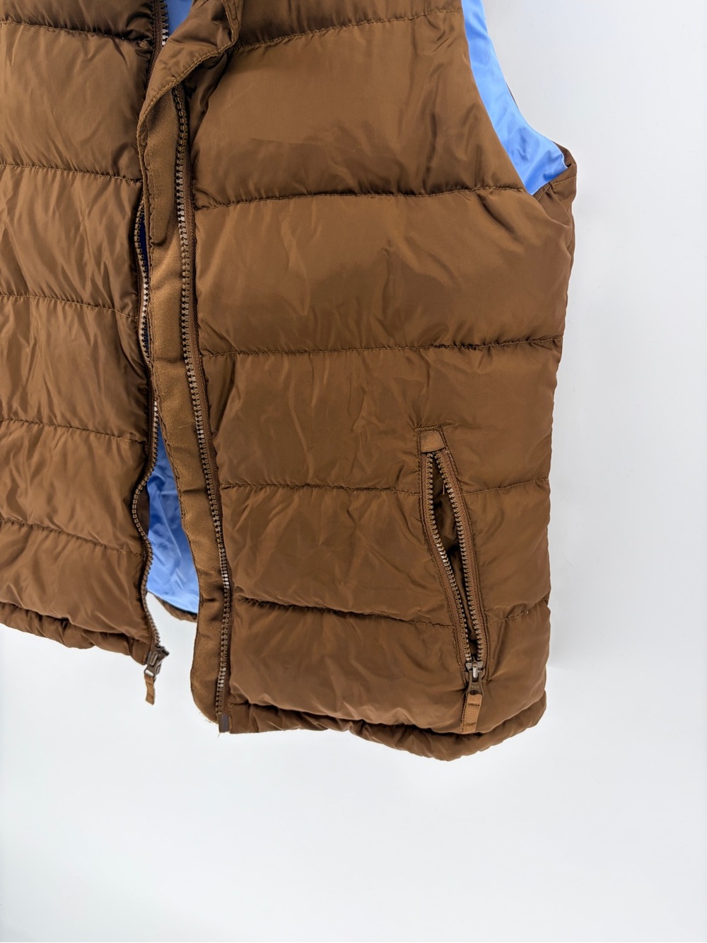 Women’s Lands' End Brown & Blue Goose Down Puffer Vest - Medium (10-12) - Picture 2 of 12